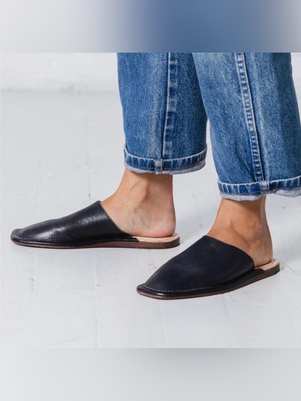 $265 Either / Or the Mule Black  Leather Shoes Slippers Slides, Size 8
